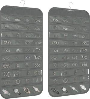 1-Pack Hanging Jewelry Organizer 80-Pocket Dual-sided Jewelry Storage for Jewelry Earring Necklace Bracelet Ring Storage Travel Holder, Gray