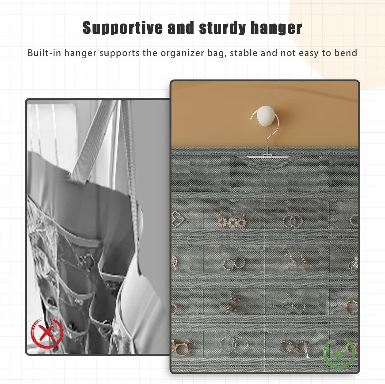 1-Pack Hanging Jewelry Organizer 80-Pocket Dual-sided Jewelry Storage for Jewelry Earring Necklace Bracelet Ring Storage Travel Holder, Gray
