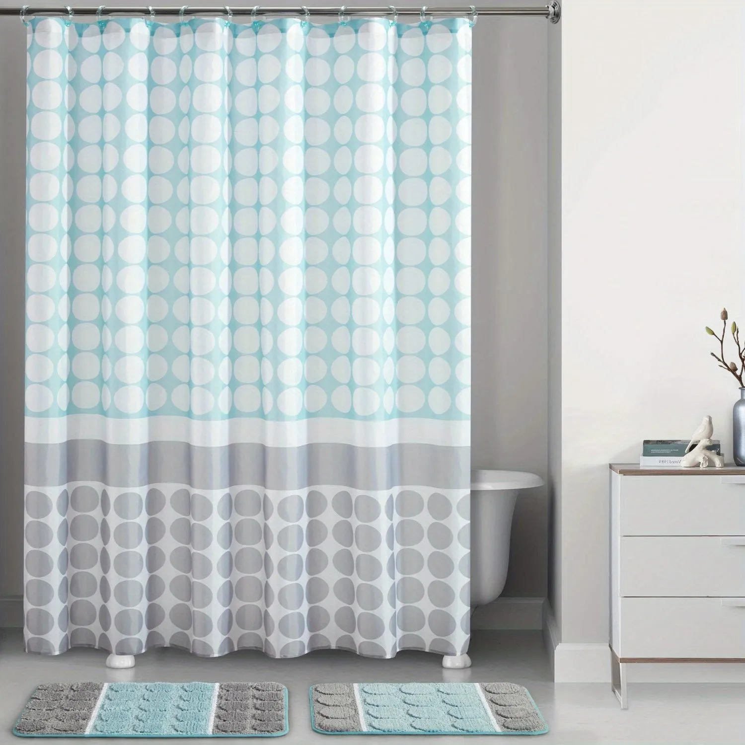 15 Piece Blue Orbit Printed Shower Curtain Bath Set