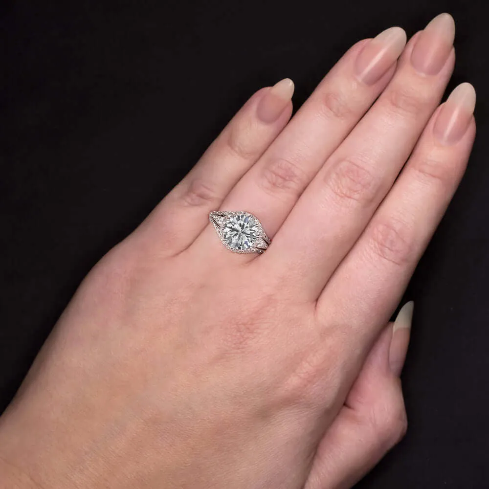 2.55ct CERTIFIED DIAMOND ENGAGEMENT RING VINTAGE STYLE ART DECO NATURAL ROUND