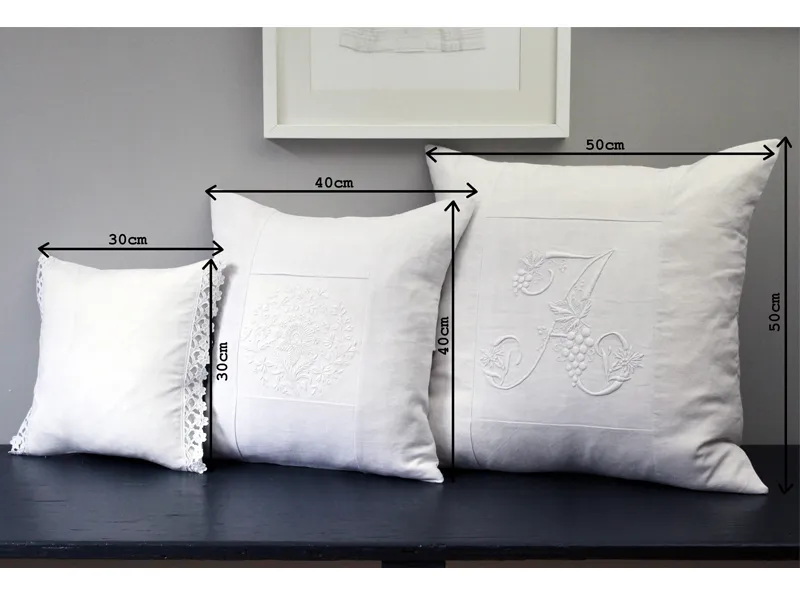 40cm Square Cushion - Antique French White on White Floral Embroidery on Linen