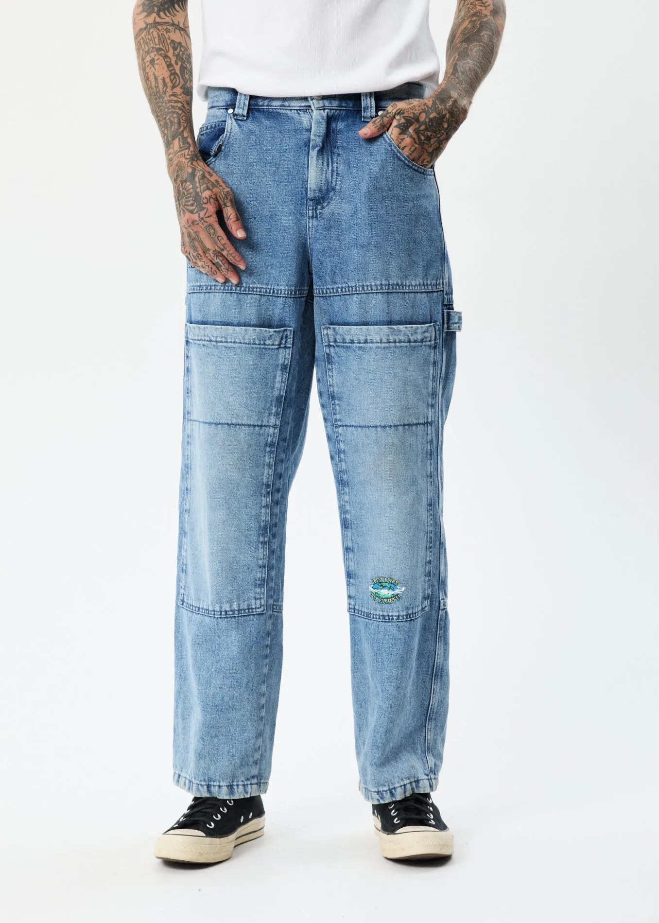 AFENDS Unisex House Of Darwin Moss - Unisex Denim Carpenter Jeans - Worn Blue