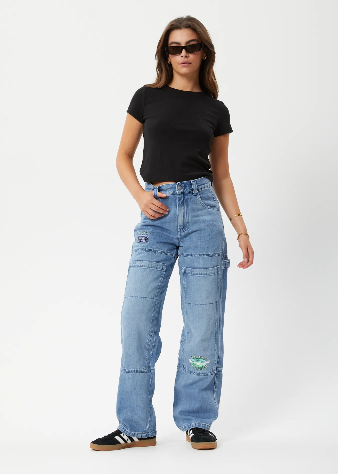 AFENDS Unisex House Of Darwin Moss - Unisex Denim Carpenter Jeans - Worn Blue