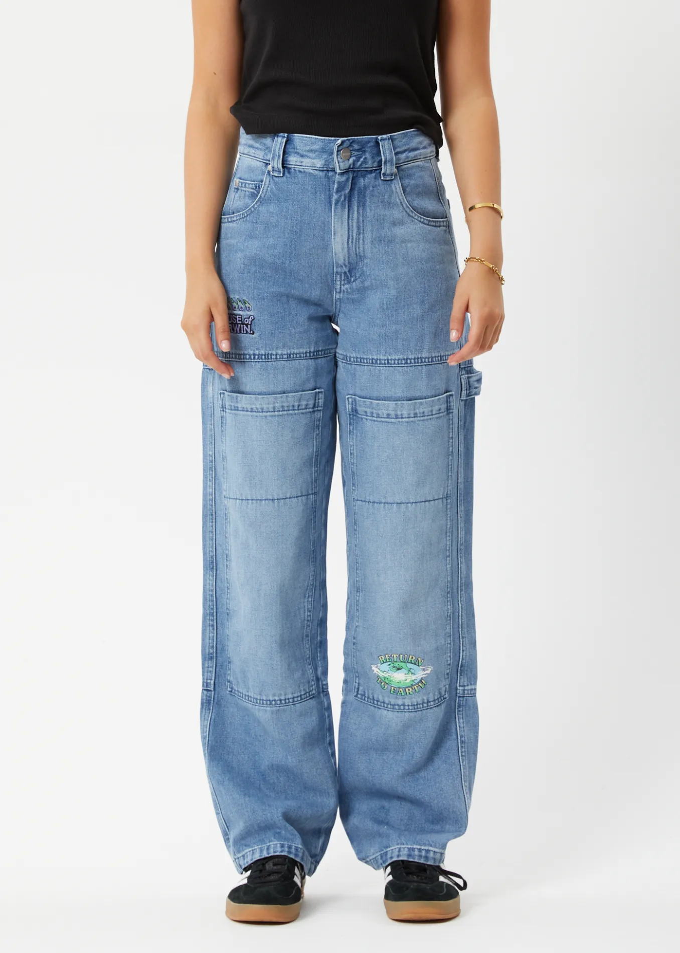 AFENDS Unisex House Of Darwin Moss - Unisex Denim Carpenter Jeans - Worn Blue