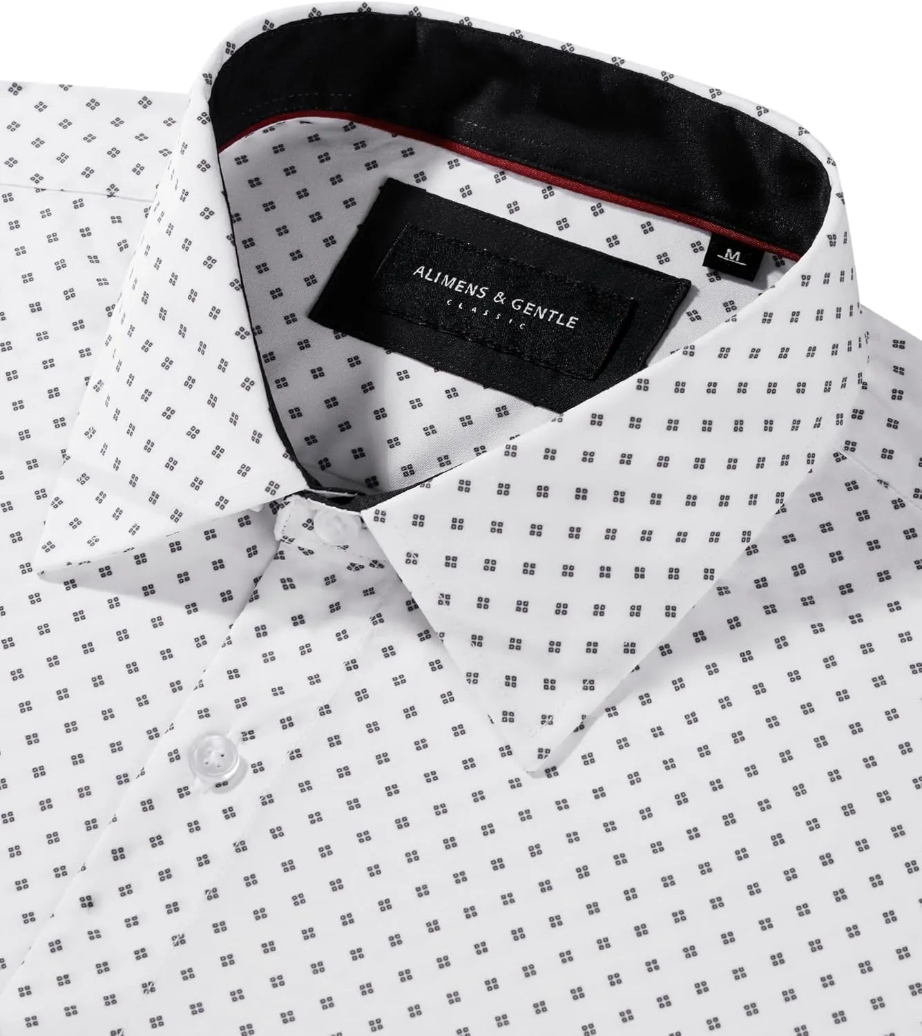 Alimens & Gentle Mens Dress Shirts Printed Button Down Shirt Long Sleeve Regular Fit Inner Collar Contrast Shirt Business