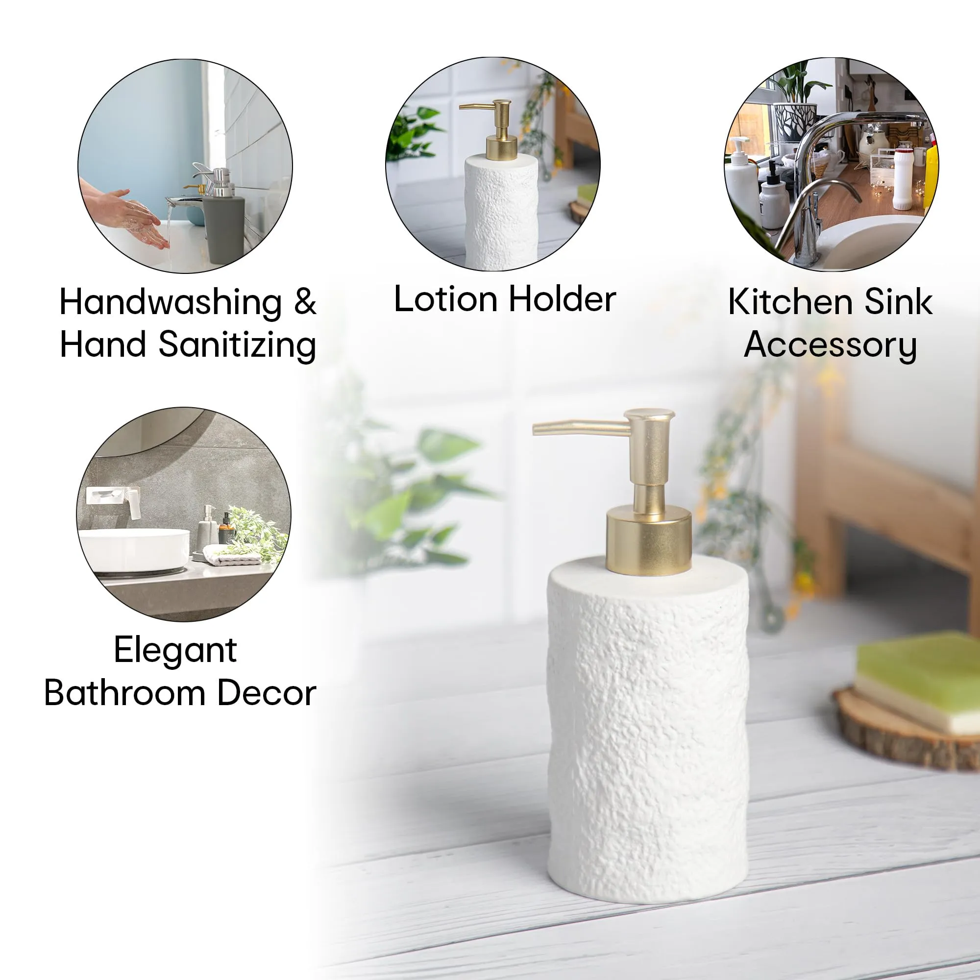 Anko Textured Soap Dispenser | Bathroom Sanitizer, Lotion, Shampoo Dispenser | Handwash Bottle for Kitchen | Soap Dispenser for Wash Basin | Bathroom Accessories | 18.4cm (H) x 7.8cm (Dia.)| White