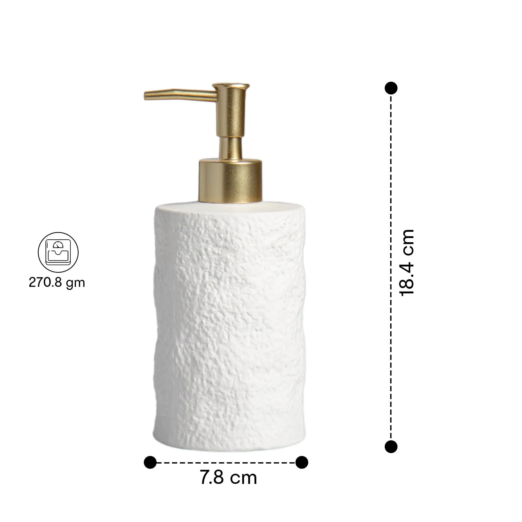 Anko Textured Soap Dispenser | Bathroom Sanitizer, Lotion, Shampoo Dispenser | Handwash Bottle for Kitchen | Soap Dispenser for Wash Basin | Bathroom Accessories | 18.4cm (H) x 7.8cm (Dia.)| White