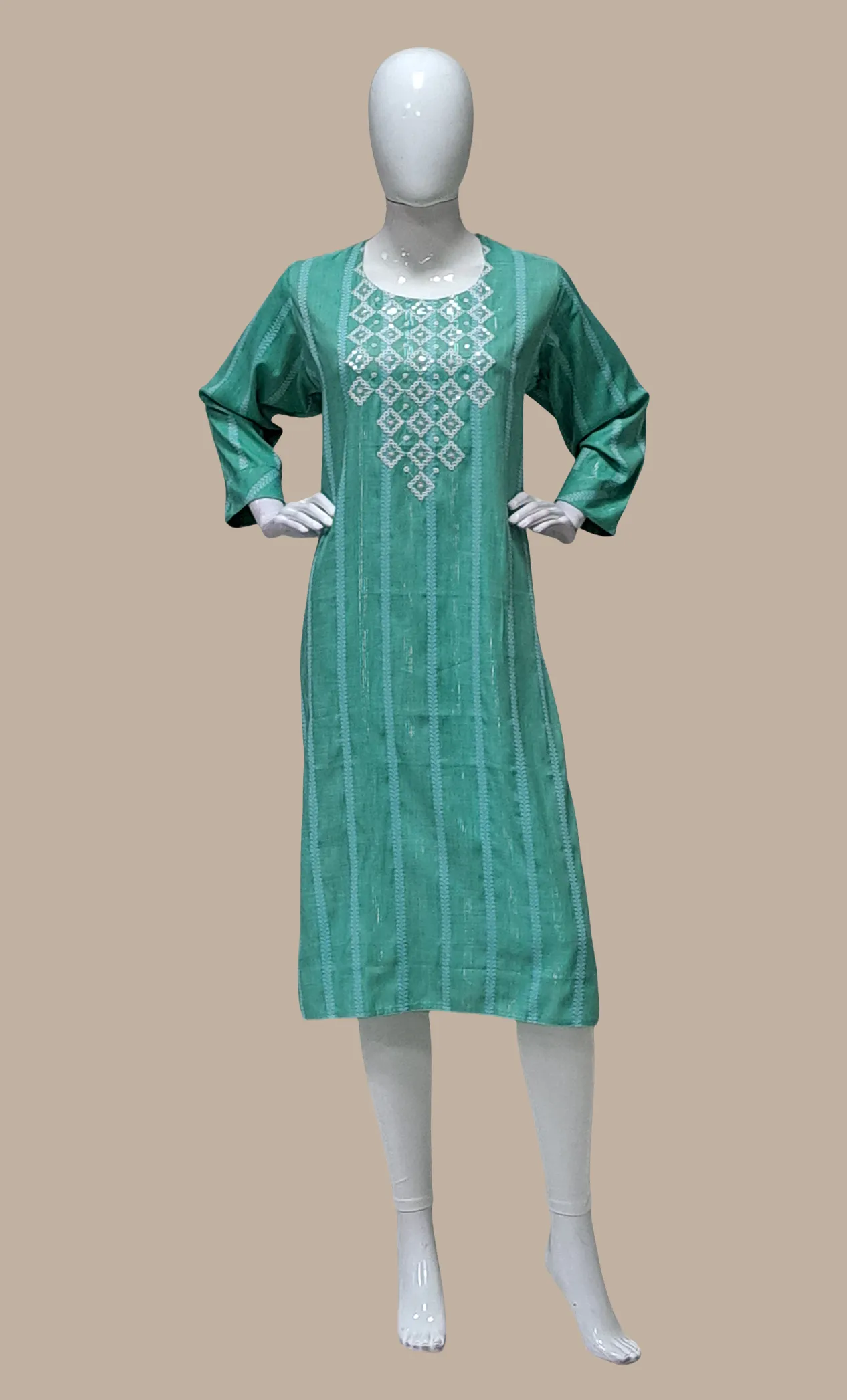 Aqua Green Embroidered Kurti Top