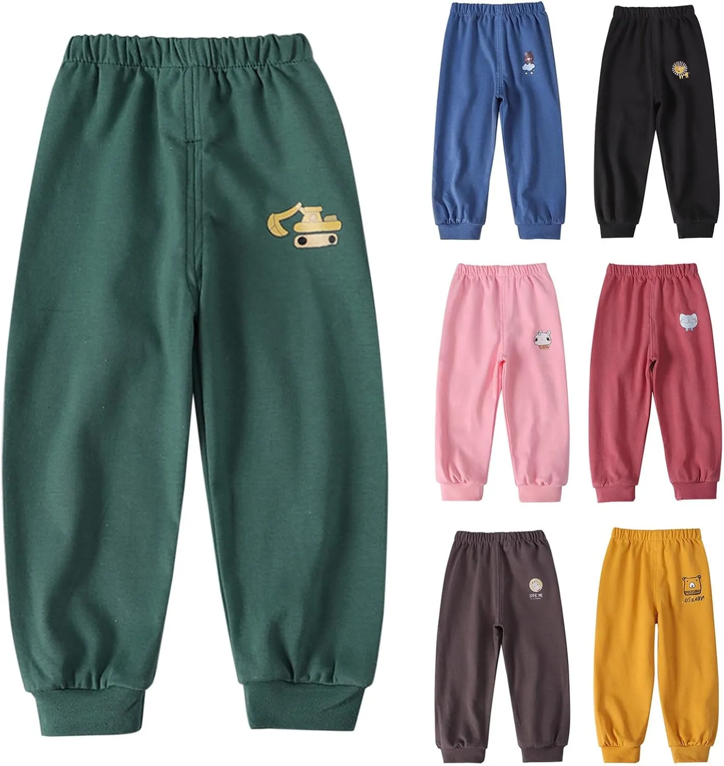 Baby Boy's Pull on Jogger Toddler Sweatpants Cotton Kids Cute artoon Elastic Waist Sports Pants Unisex Kids