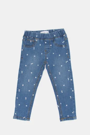 Baby Girls Navy Embroidered Jegging