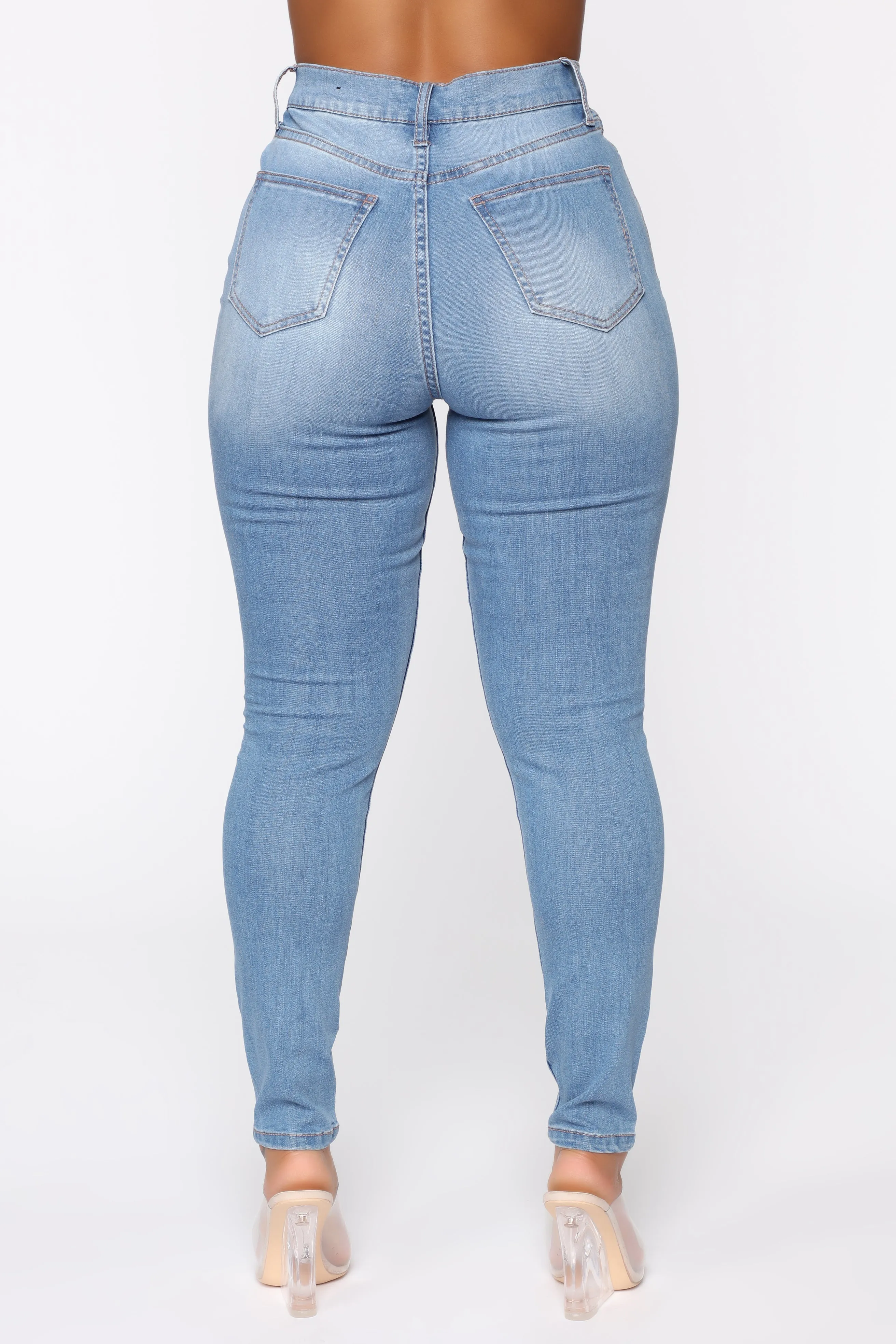 Bad Trip Exposed Button Skinny Jeans - Light Blue Wash
