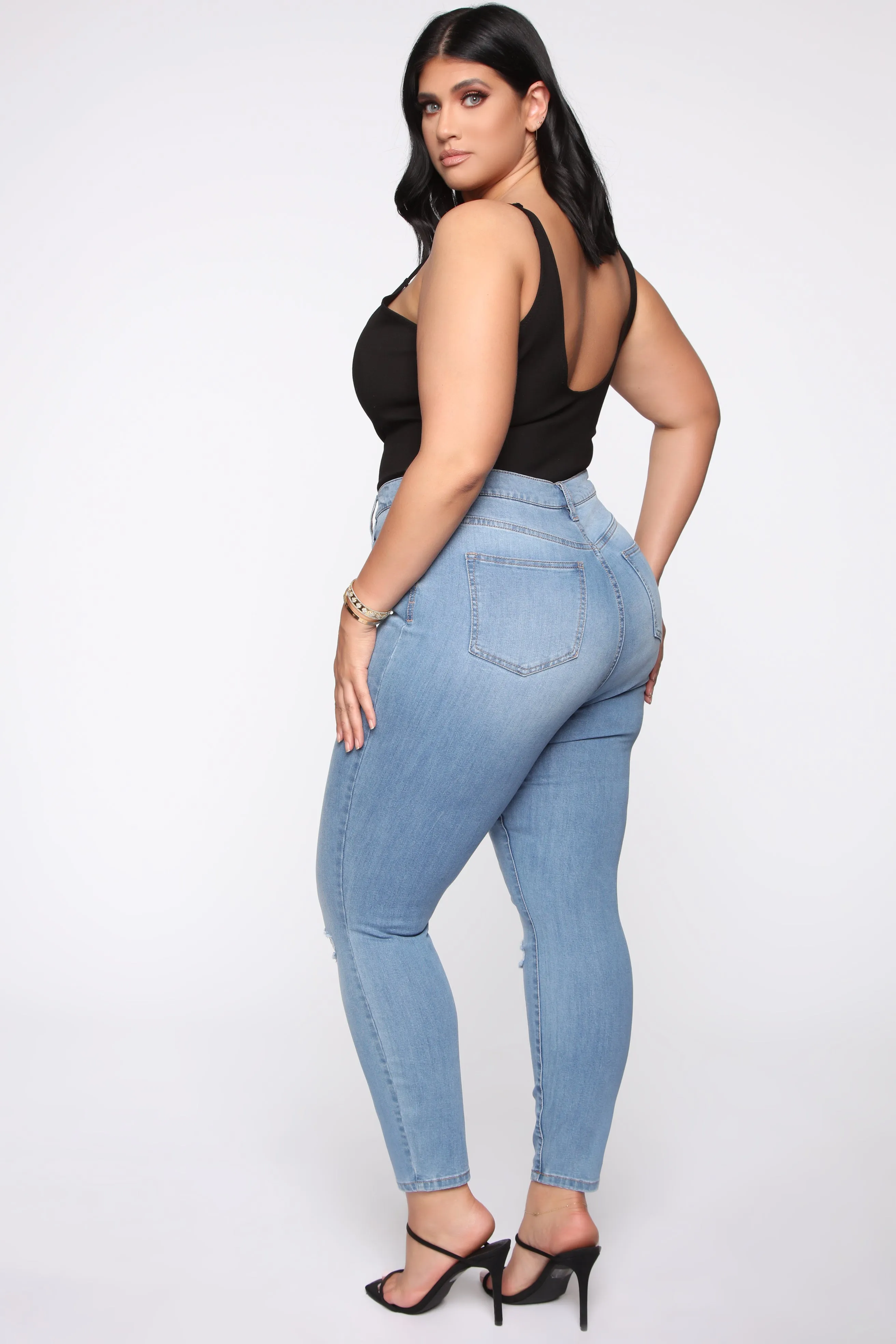 Bad Trip Exposed Button Skinny Jeans - Light Blue Wash
