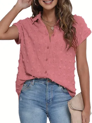 BOTHENIAL Women White Button Down Shirt Dressy Casual Work Tops Chiffon Blouse Summer Short Sleeve Shirts
