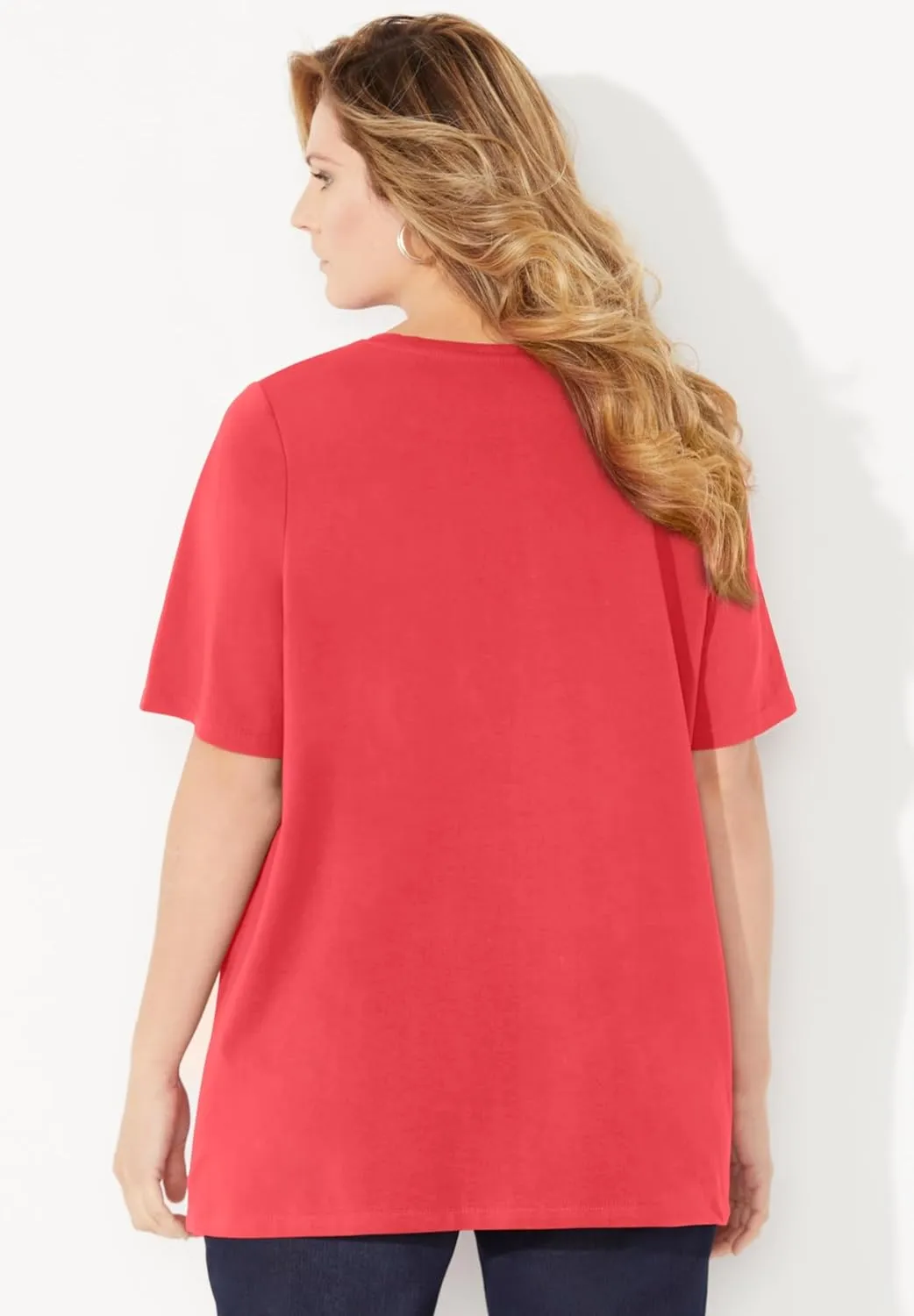 Catherines Women's Plus Size Suprema Embroidered Notch-Neck Tee