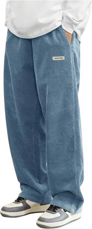 Corduroy Pants for Men Lounge Trendy Trousers Drawstring Slacks Wide Leg Fashion Streetwear