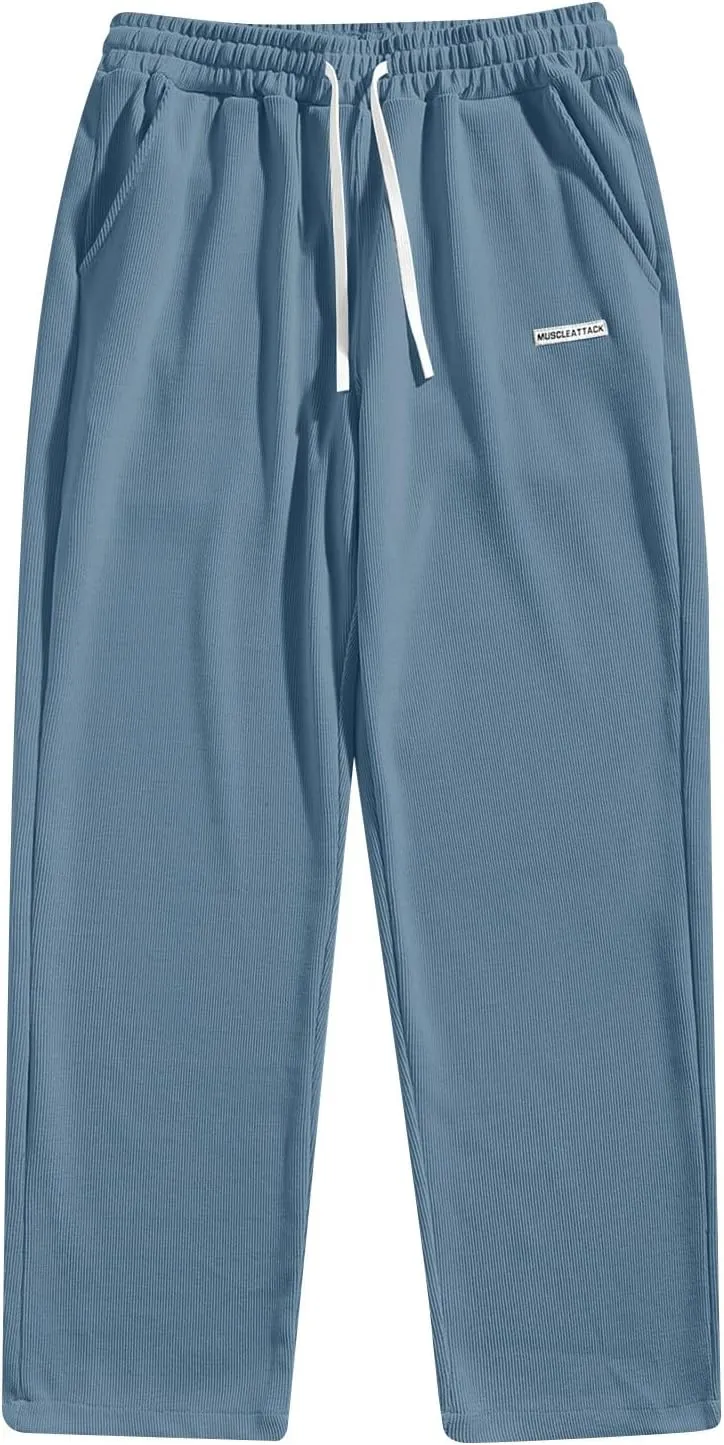 Corduroy Pants for Men Lounge Trendy Trousers Drawstring Slacks Wide Leg Fashion Streetwear