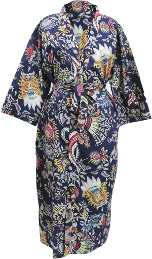 CRAFT KALA Women Kimono Robe Long Robes with Colorful Flowers Printed Blue Kimono Nightgown Colorful Flowers Blue One Size