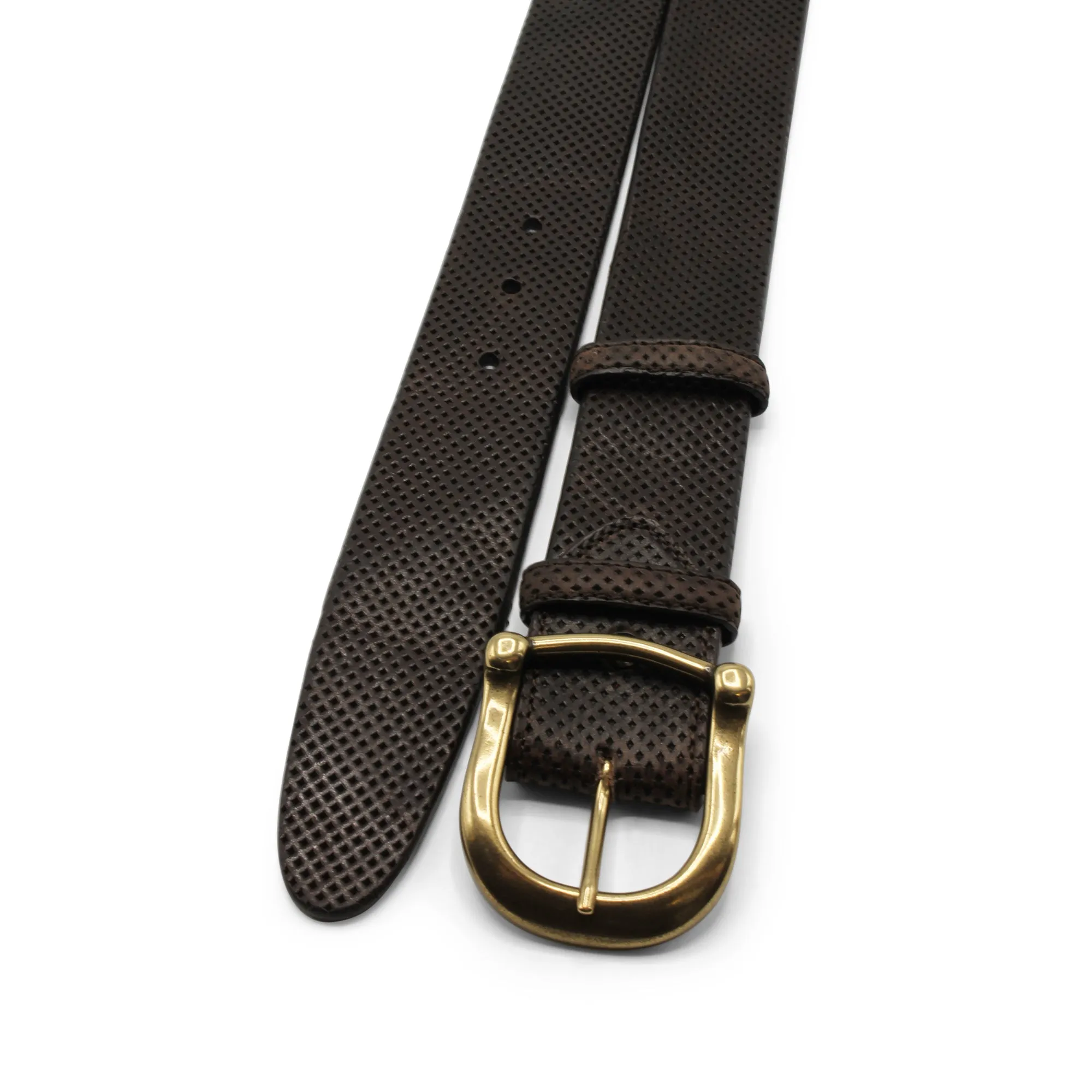 Dark Brown Perforated Vintage Feel Bridle Prong  Belt