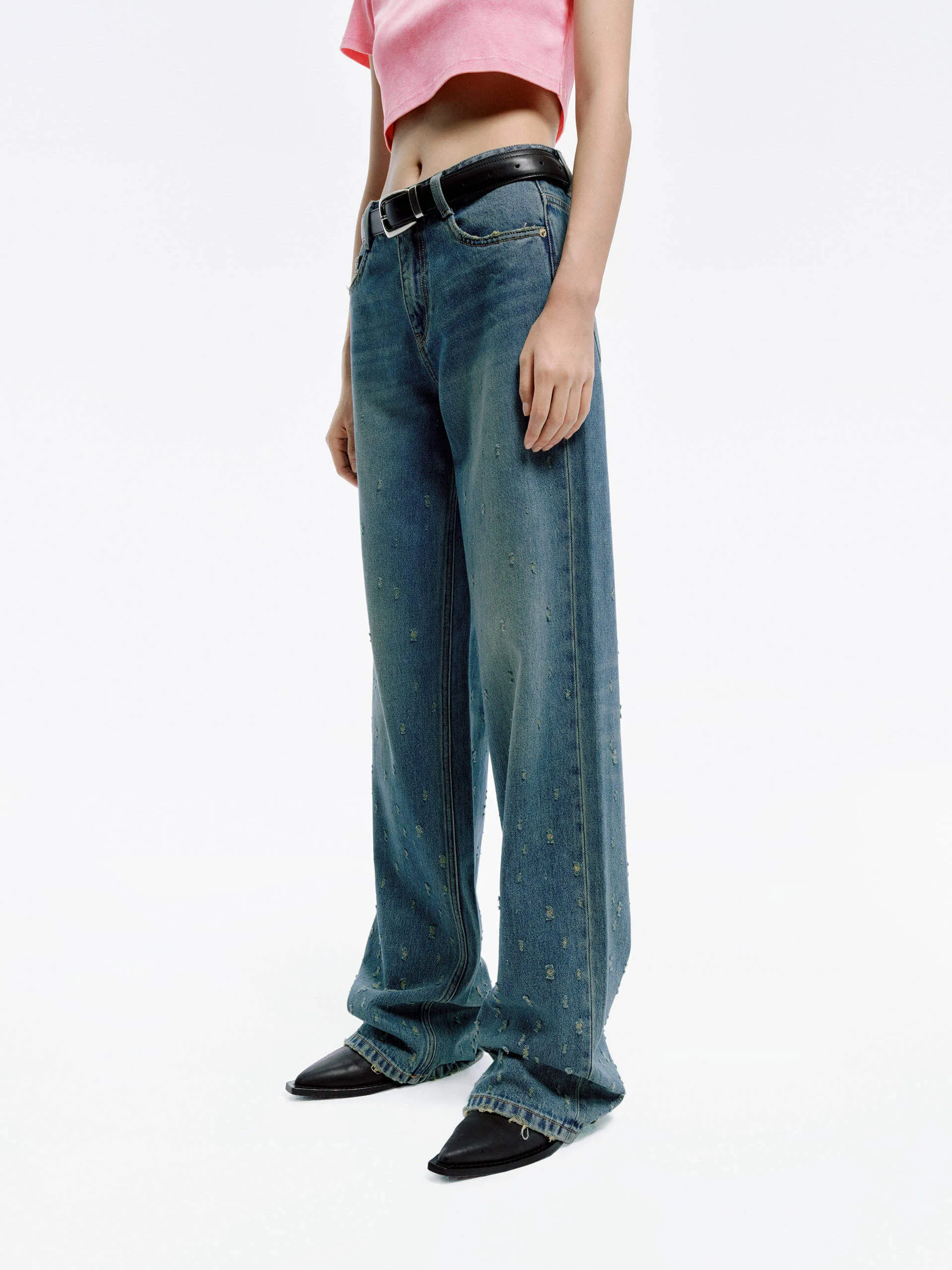Distressed Detail Straight Jeans