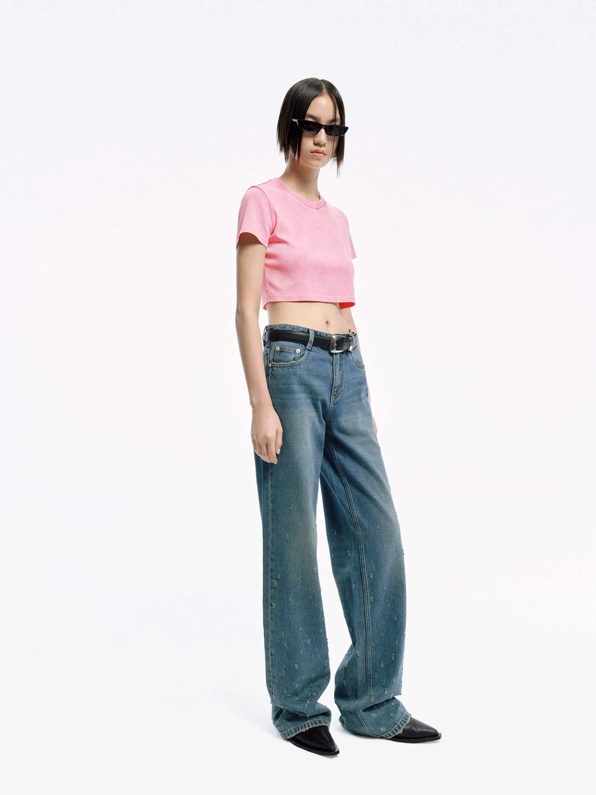 Distressed Detail Straight Jeans