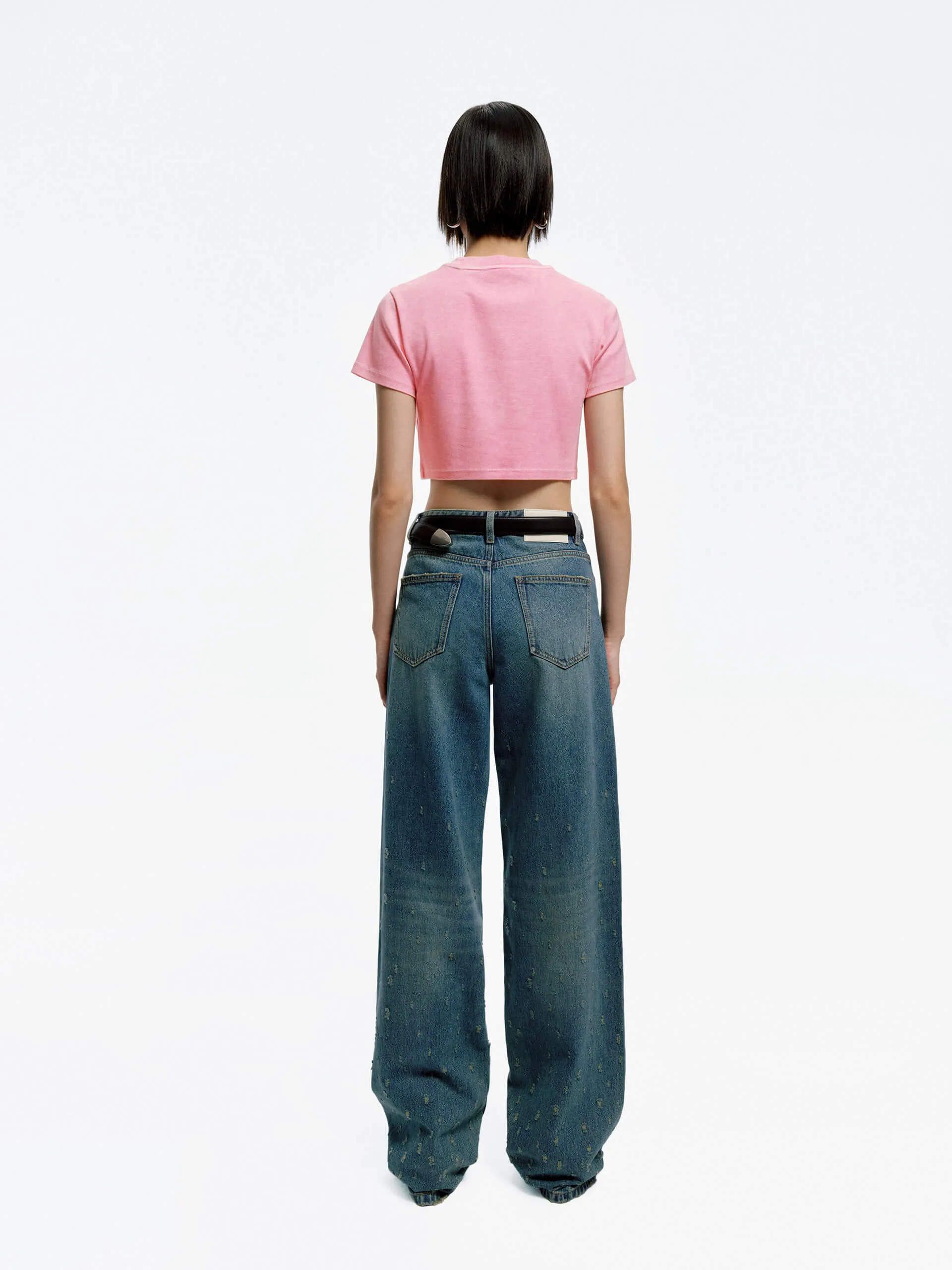 Distressed Detail Straight Jeans