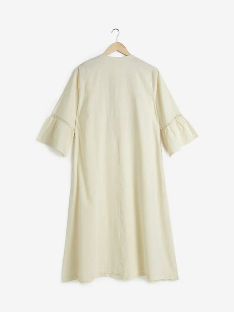 Diza Curves Off White Lace-Detailed A-line Kurta