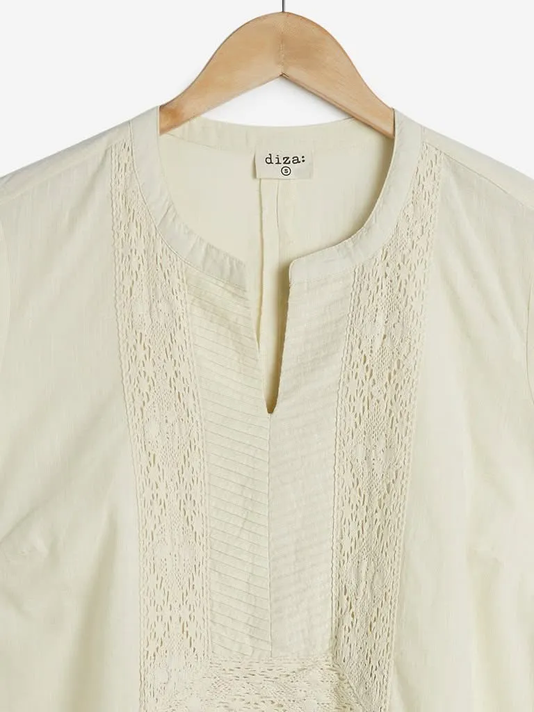 Diza Curves Off White Lace-Detailed A-line Kurta