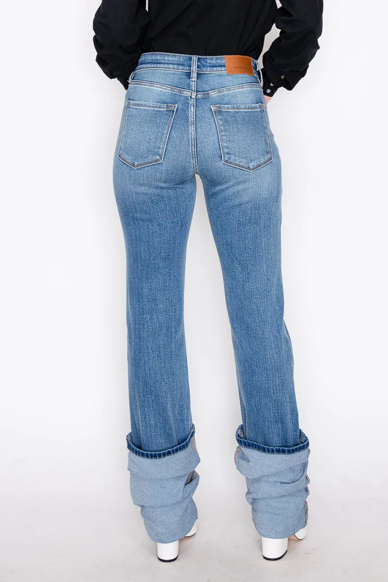 ECO Friendly Seraphina Cuff Detailing Straight Leg Jeans