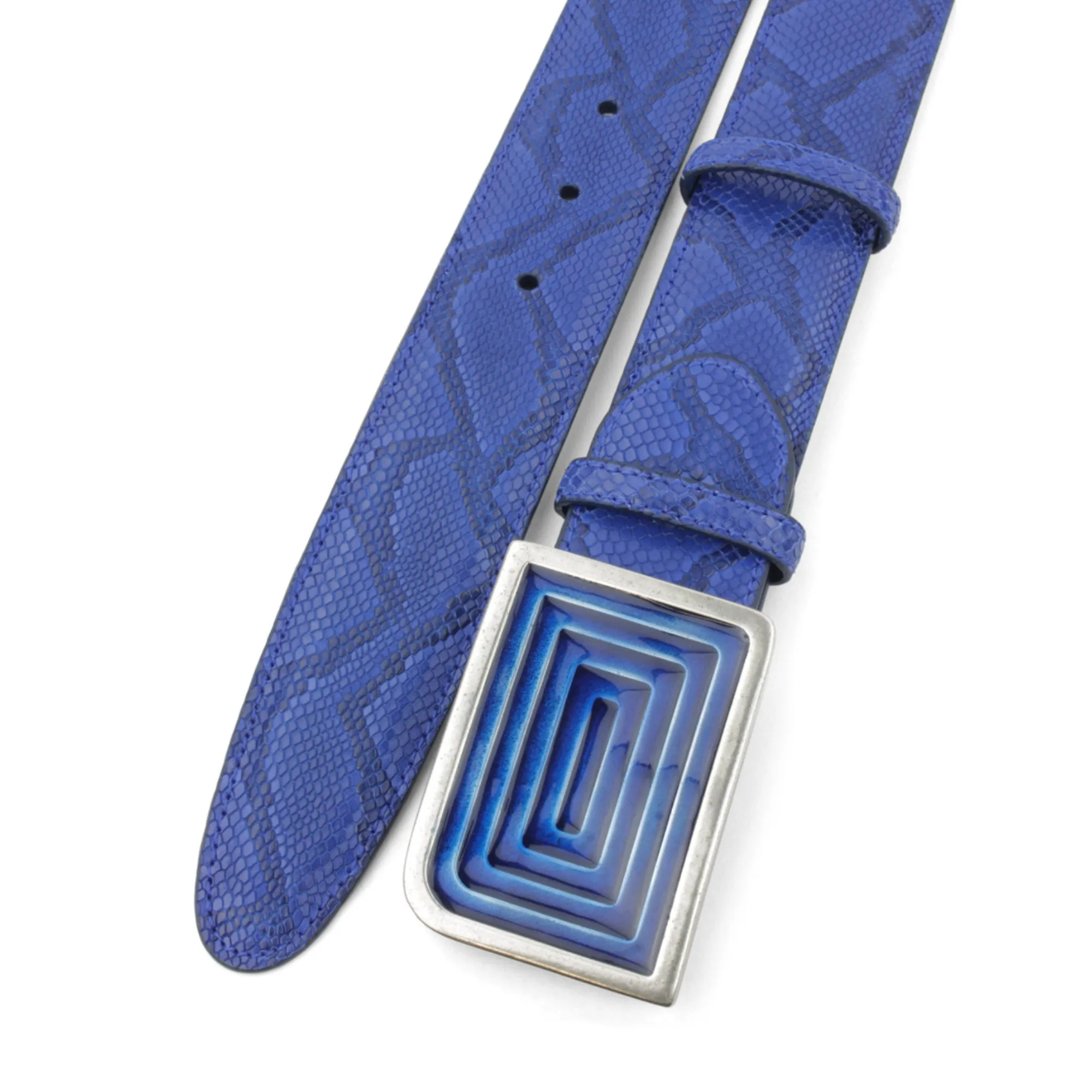 Electric Blue Mock Python Enamel Maze Belt