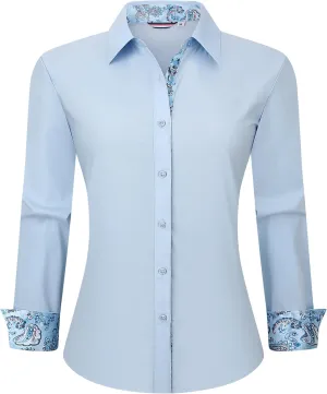 Esabel.C Womens Dress Shirts Cotton Long Sleeve Regular Fit Stretch Button Down Blouse
