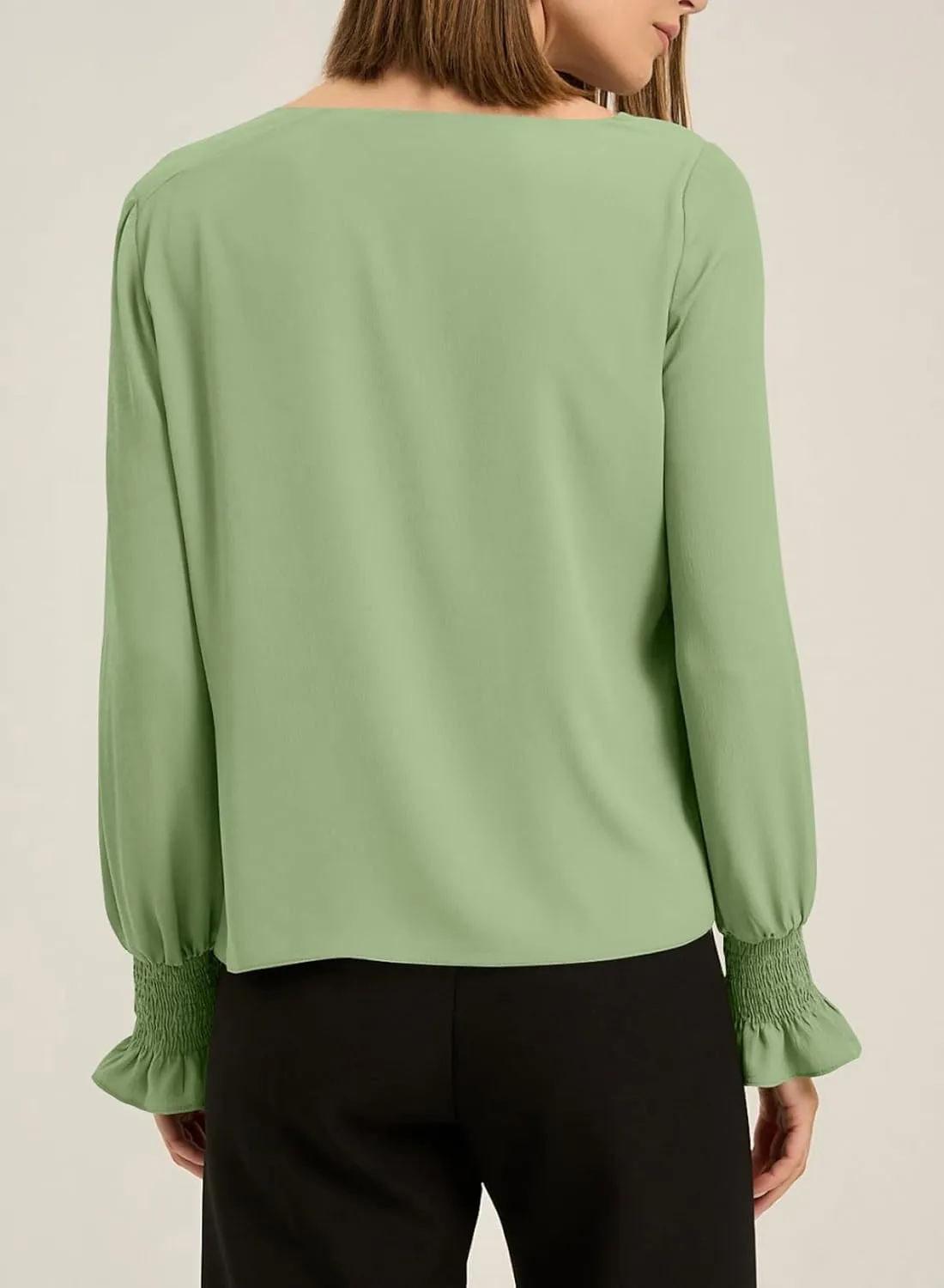 EVALESS Blouses for Women Dressy Casual Pleated Long Sleeve Tops Asymmetrical V Neck Business Work Shirts