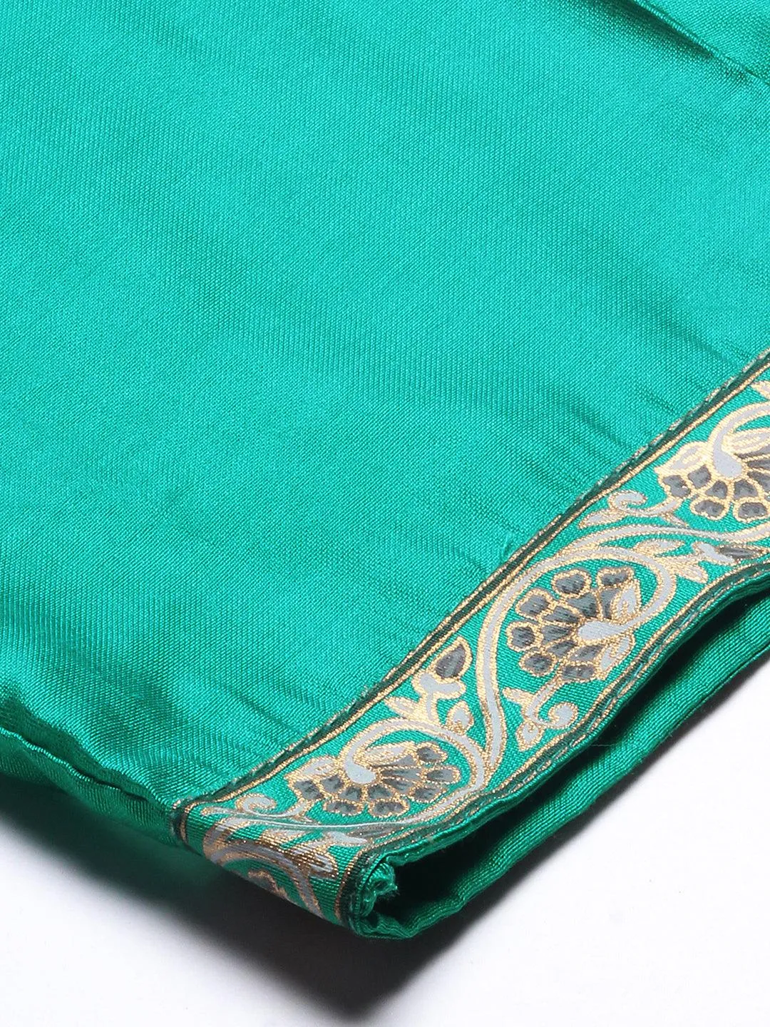 Floral Printed Zari Embroidered Kurta With Pants & Dupatta - Teal