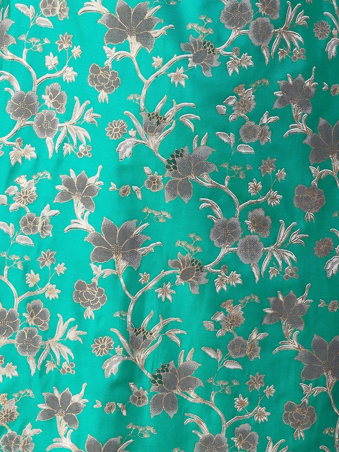 Floral Printed Zari Embroidered Kurta With Pants & Dupatta - Teal