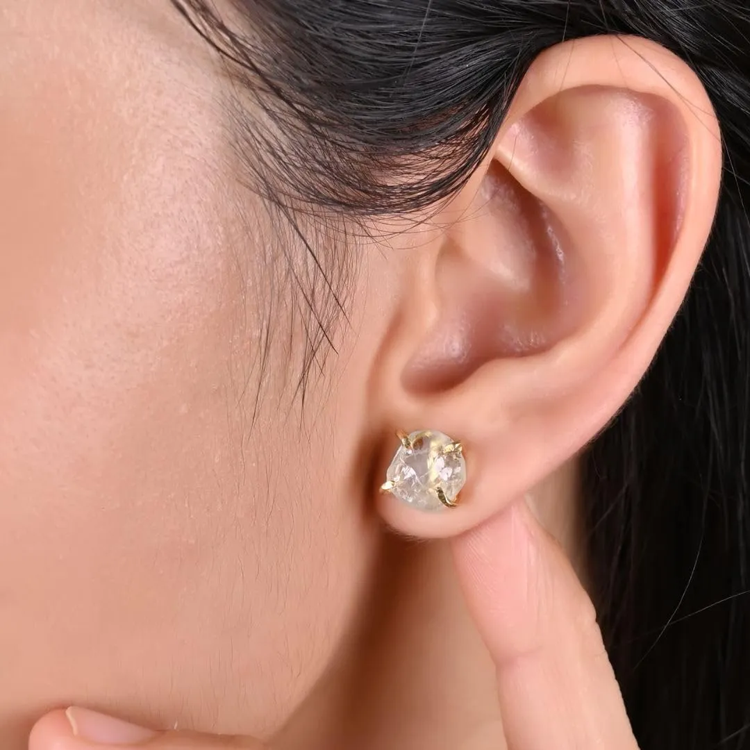 Gempires Raw Rainbow Moonstone Stud Earrings 810mm  Handmade June Birthstone Crystal Jewelry  Natural Irregular Stones  Prong Setting  Gift for Her