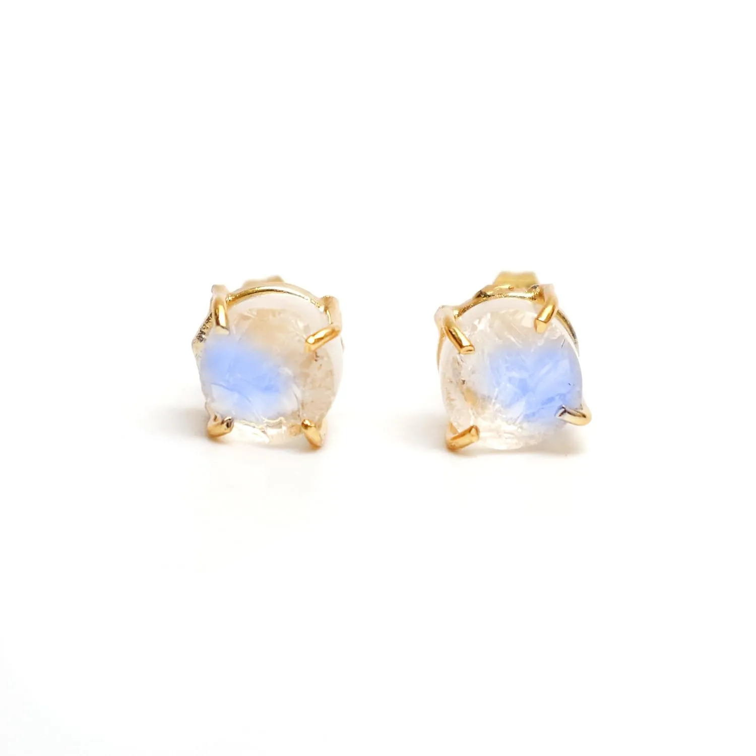 Gempires Raw Rainbow Moonstone Stud Earrings 810mm  Handmade June Birthstone Crystal Jewelry  Natural Irregular Stones  Prong Setting  Gift for Her