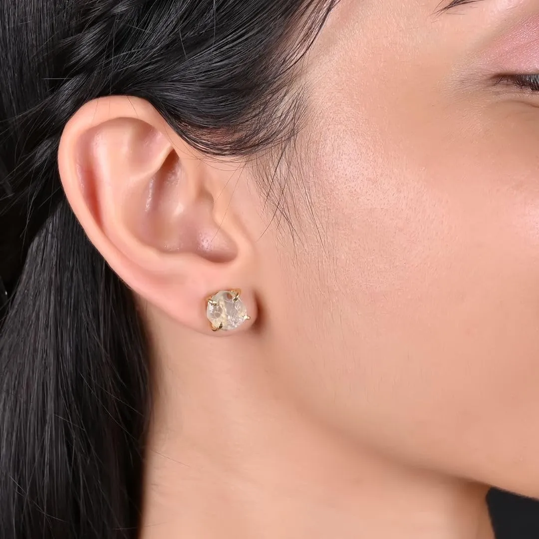 Gempires Raw Rainbow Moonstone Stud Earrings 810mm  Handmade June Birthstone Crystal Jewelry  Natural Irregular Stones  Prong Setting  Gift for Her