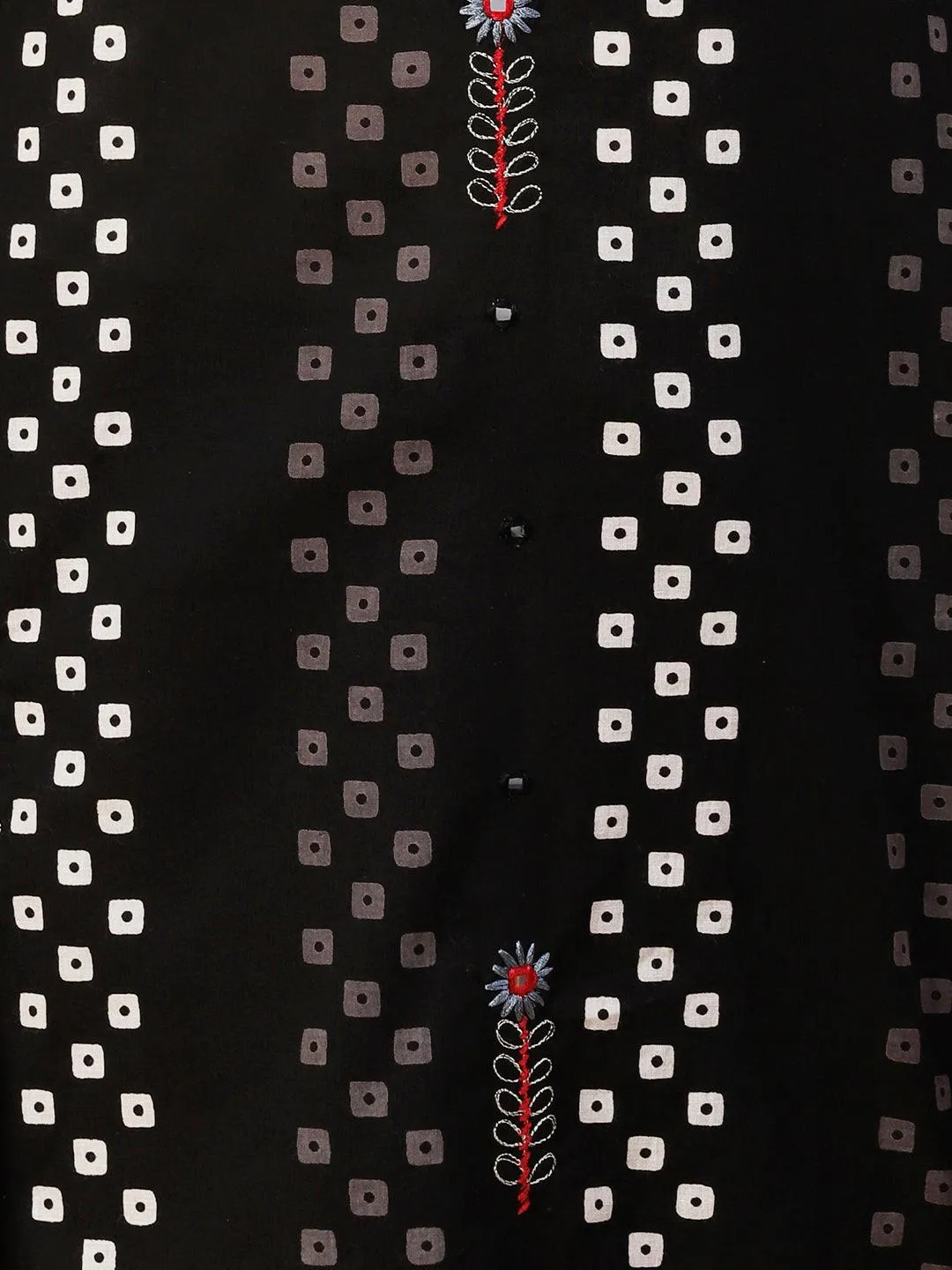 Geometric Printed Mirror Embroidered Kurta - Black