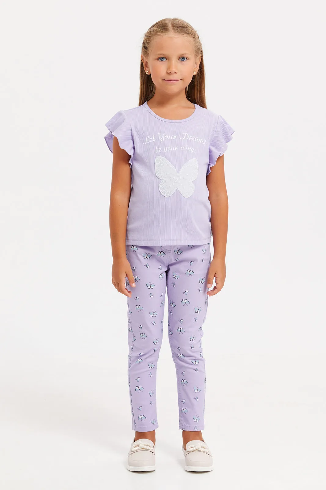 Girls Lilac Printed Jeggings