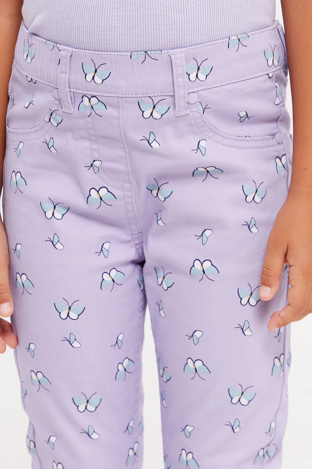Girls Lilac Printed Jeggings