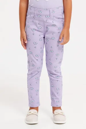 Girls Lilac Printed Jeggings
