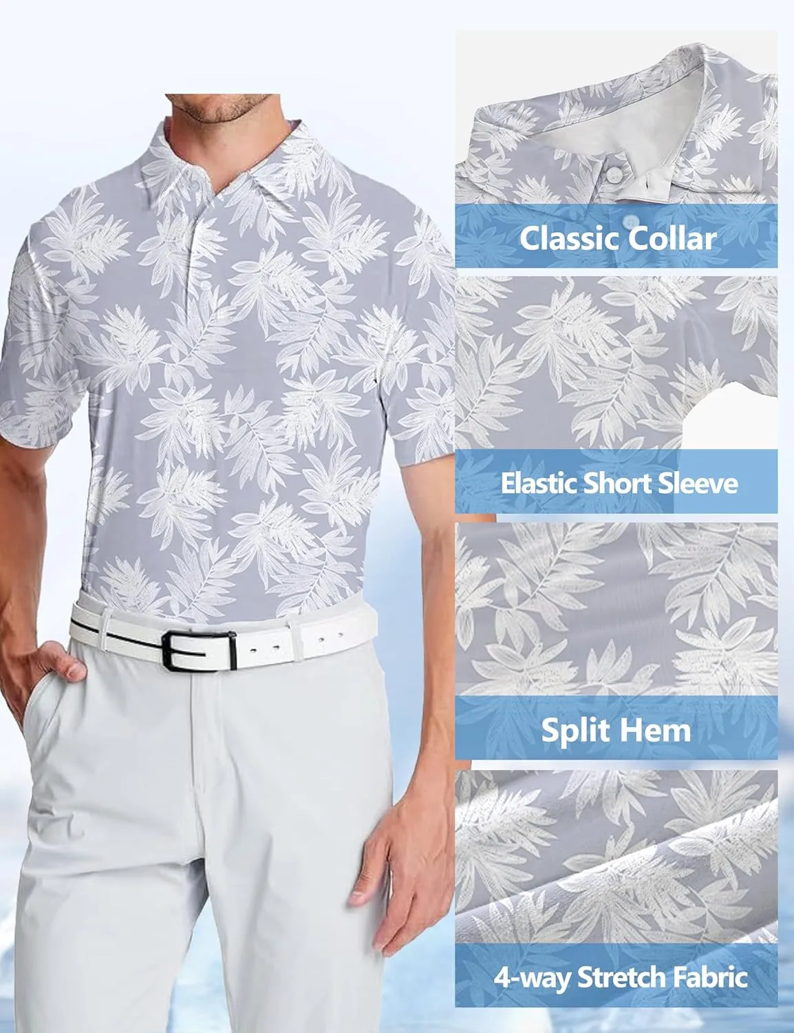 Golf Shirts for Men Printed Performance Moisture Wicking Short Sleeve Dry Fit Polo Shirts