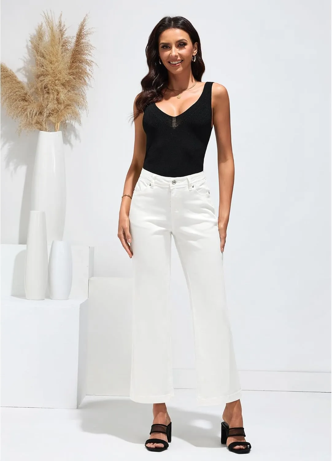 GRAPENT Womens Flare Jeans High Waisted Wide Leg Baggy Jean for Women Stretch Denim Pants