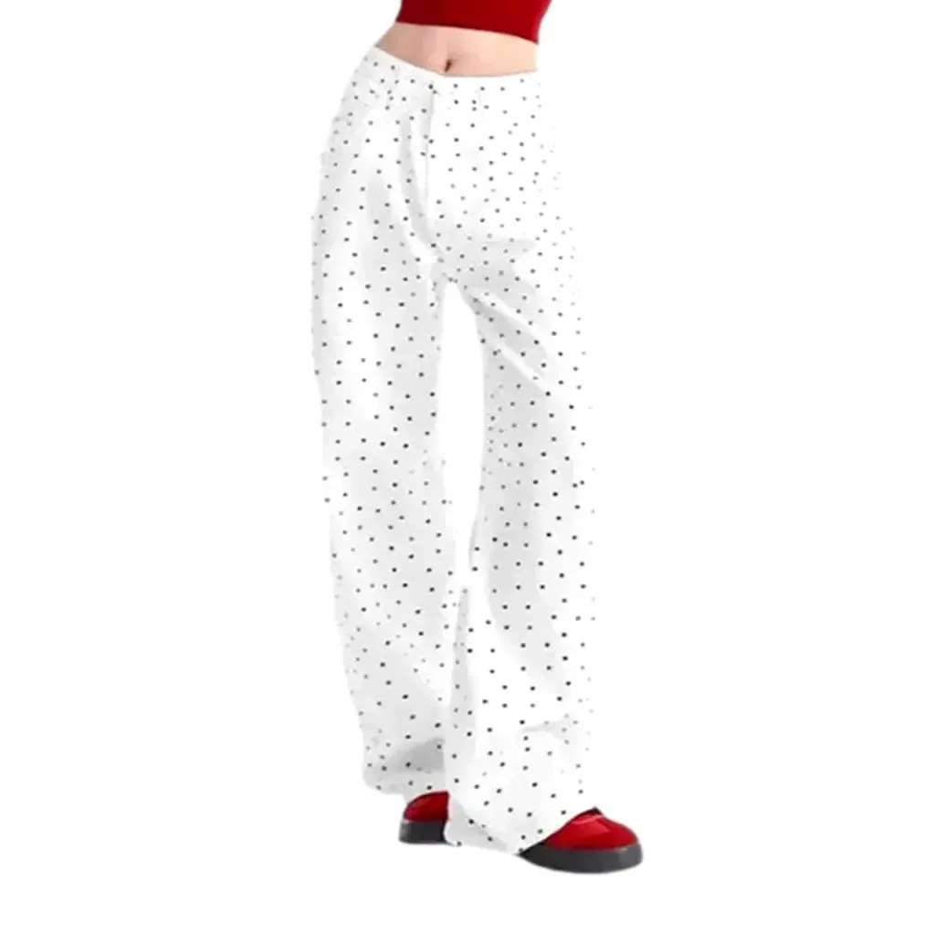 High rise slouchy dot patterned women's jeans