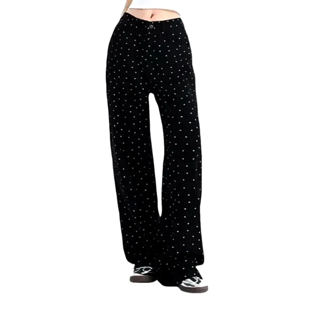 High rise slouchy dot patterned women's jeans
