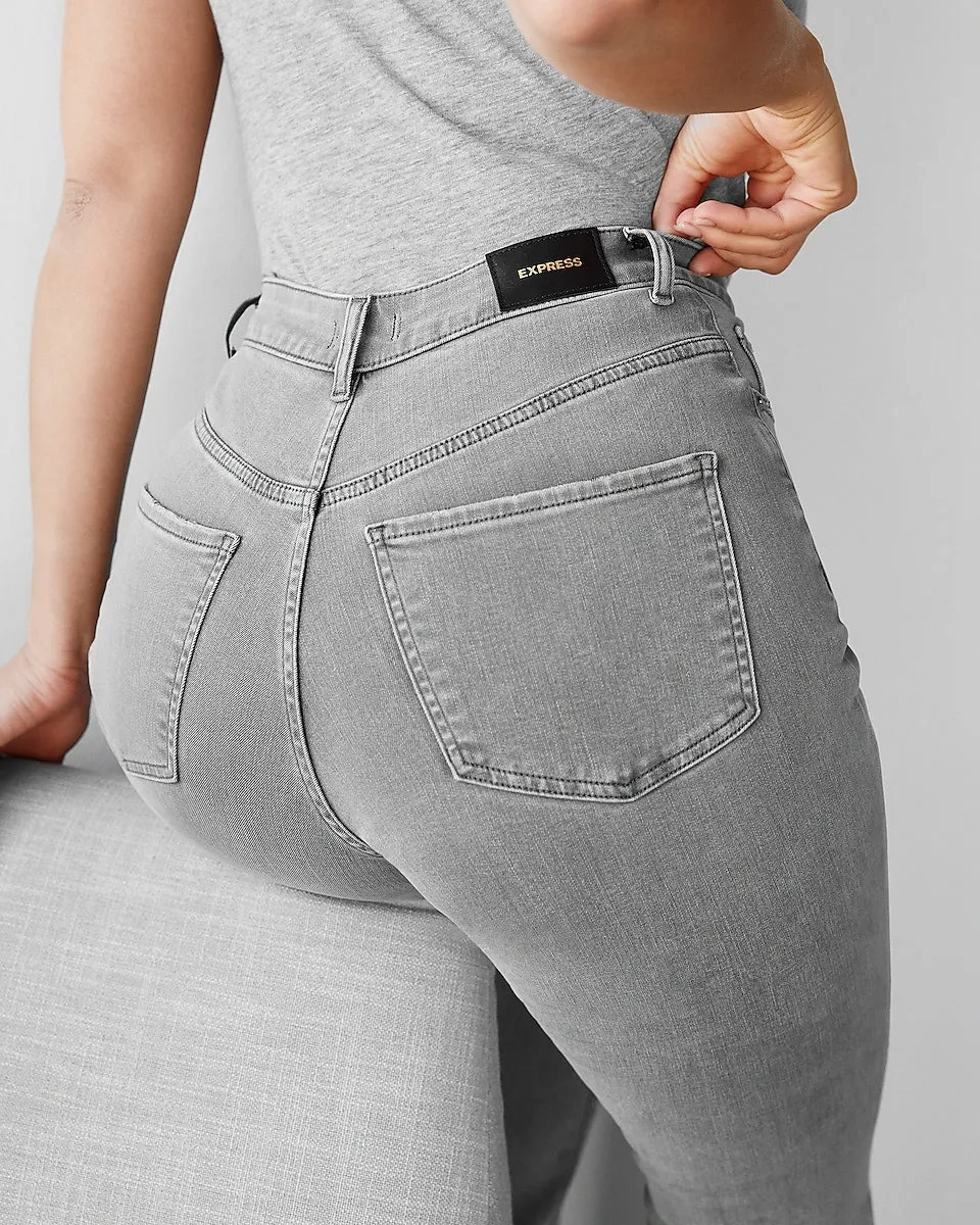 High Waisted Gray Curvy Bootcut Jeans in Gray