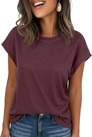 IRISGOD Womens Cap Sleeve Summer Tops Casual Short Sleeve Trendy T-Shirts 2025 Loose Fit Crew Neck Tee with Side Slits