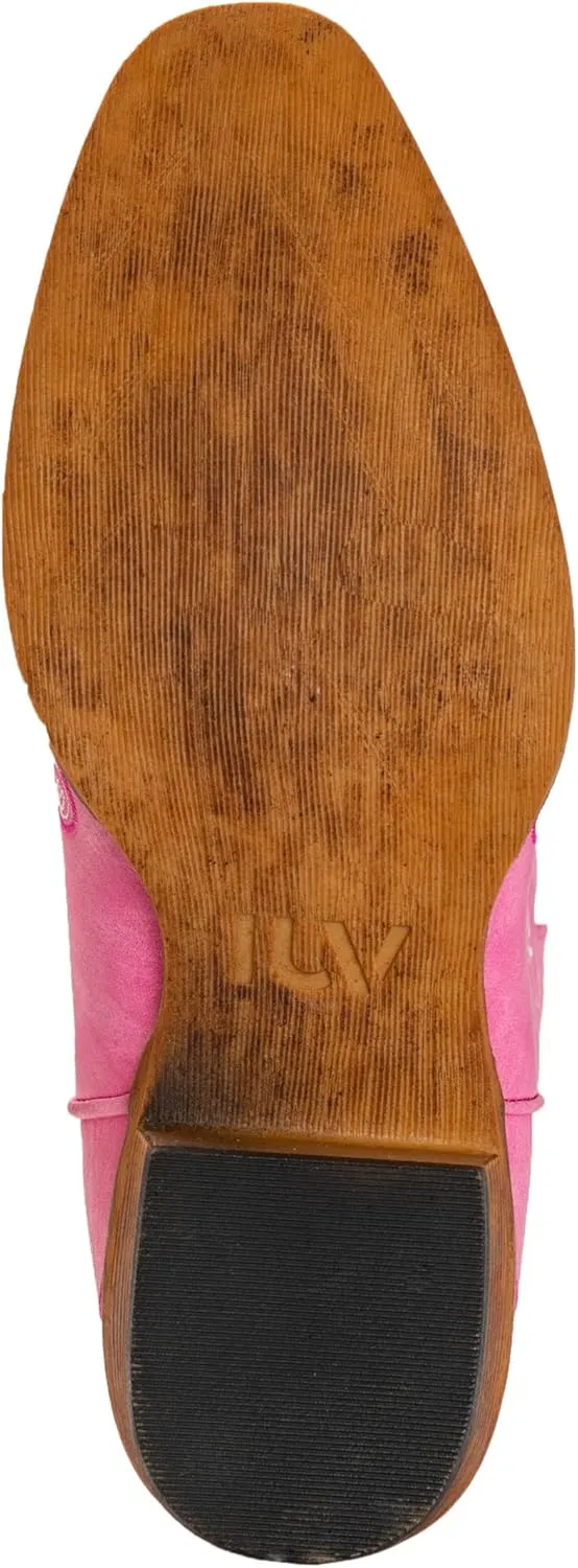 IUV Cowboy Boots For Women Mid Calf Cowgirl Boots Embroidered Pull-On Tabs Snip Toe Boot