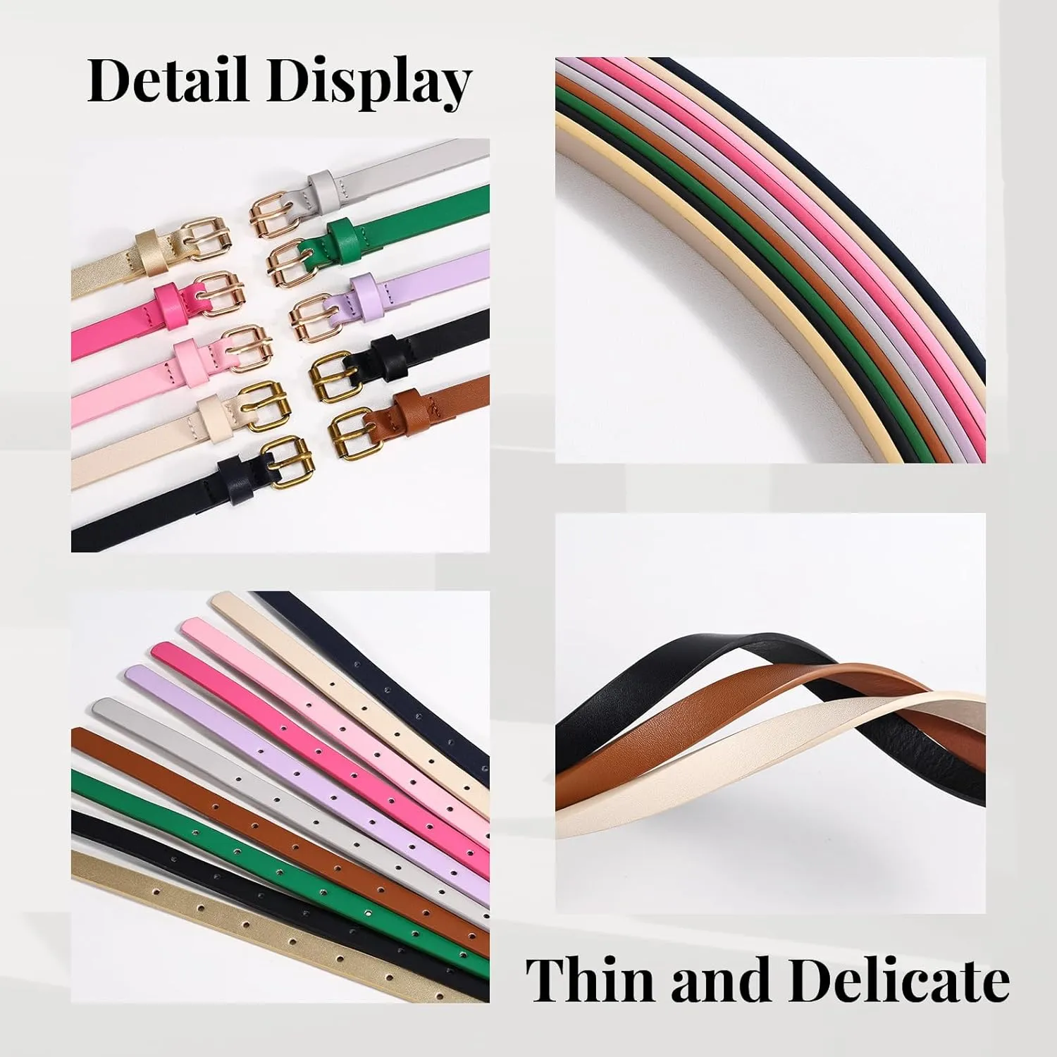 JASGOOD 4 Pack Skinny Women Leather Belt for Dresses Thin Waist Belt for Jeans Pants with Gold Buckle