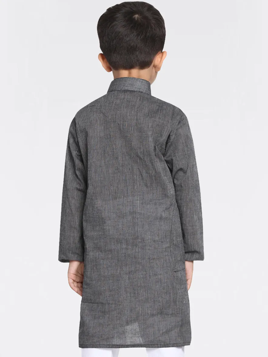 Jashvi Boys Black Handloom Pure Cotton Kurta