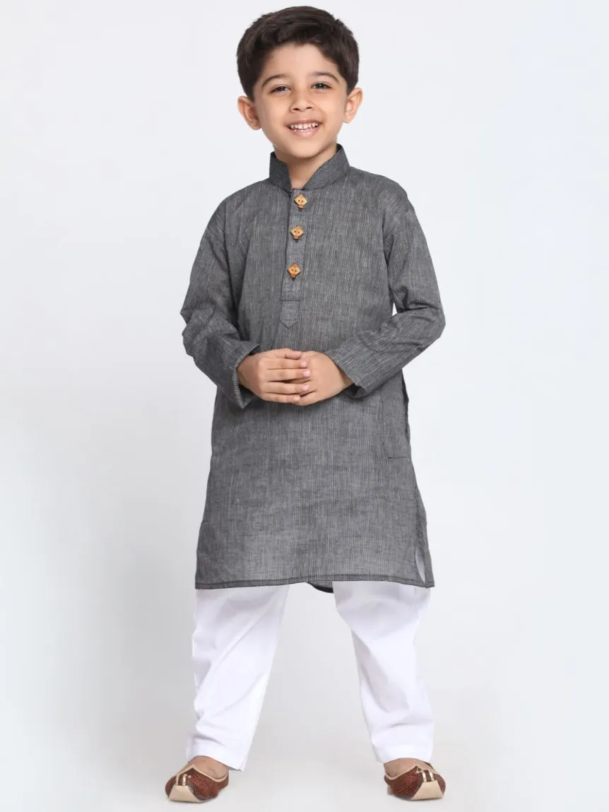 Jashvi Boys Black Handloom Pure Cotton Kurta